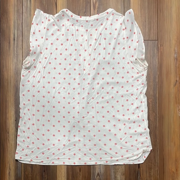 LOFT White with Pink Polka Dots Ruffled Sleeveless Blouse - Picture 3 of 4